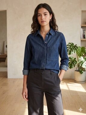 AllSaints Indigo Denim Button-Up Shirt